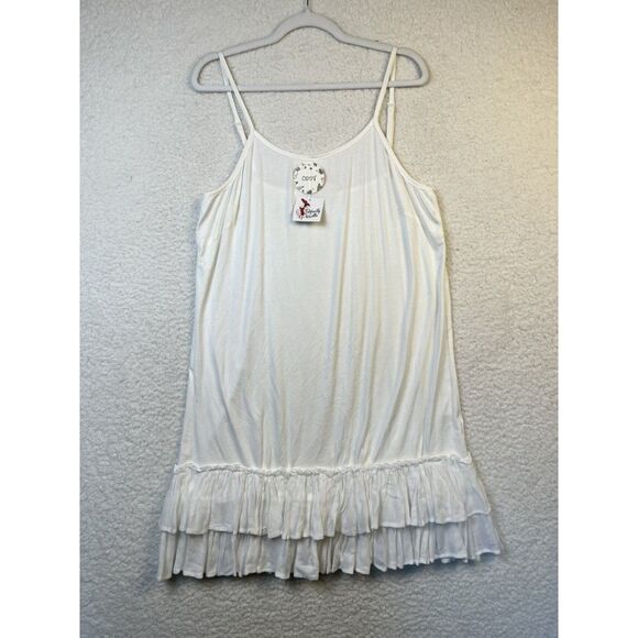 Oddy Slip Dress Womens 2XL White Ruffle Hem Layered Boho Flowy Sleeveless NWT - Picture 1 of 7